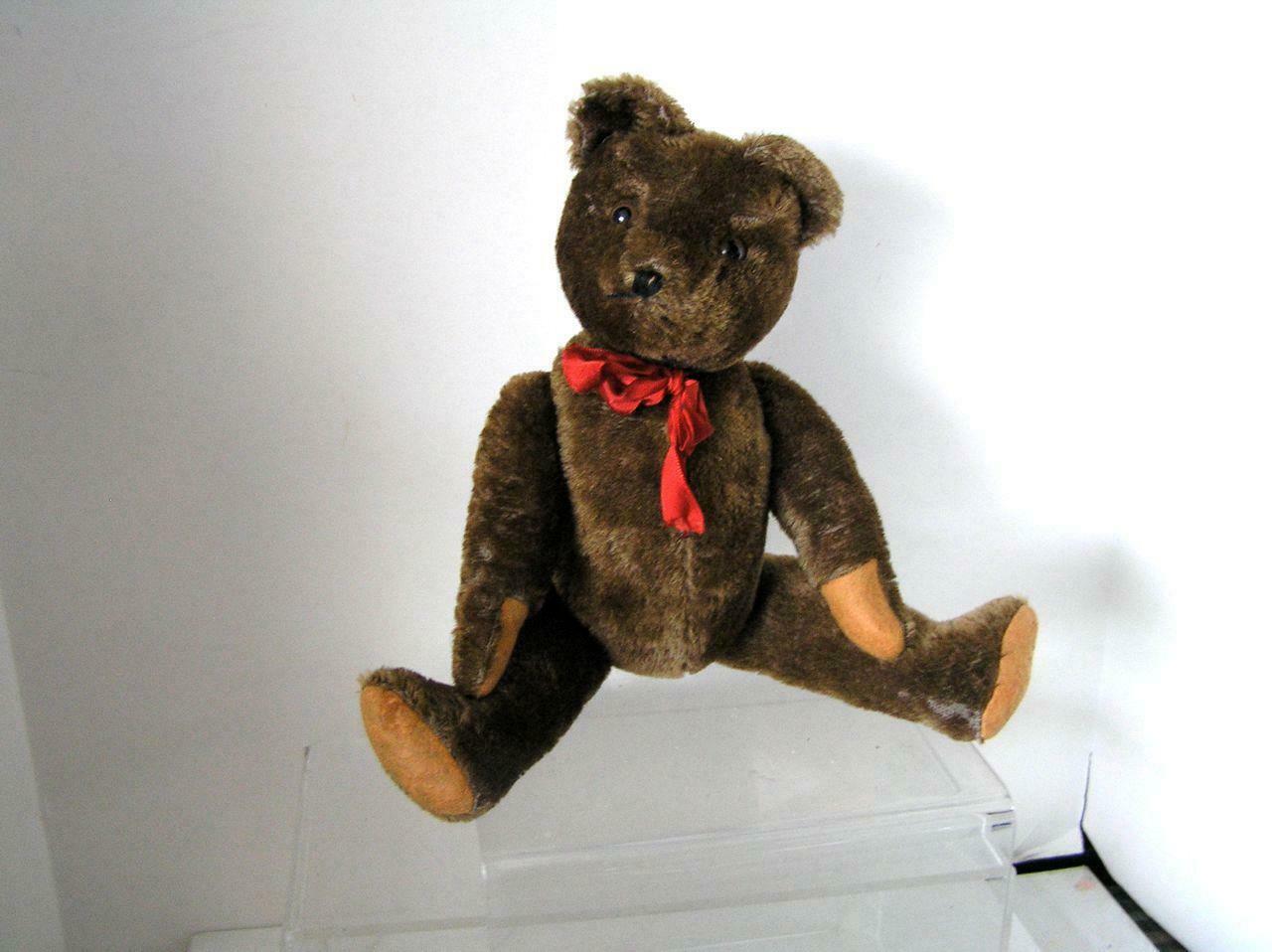 Vintage German Dark Brown Mohair Jointed Teddy Bear 14" Tall