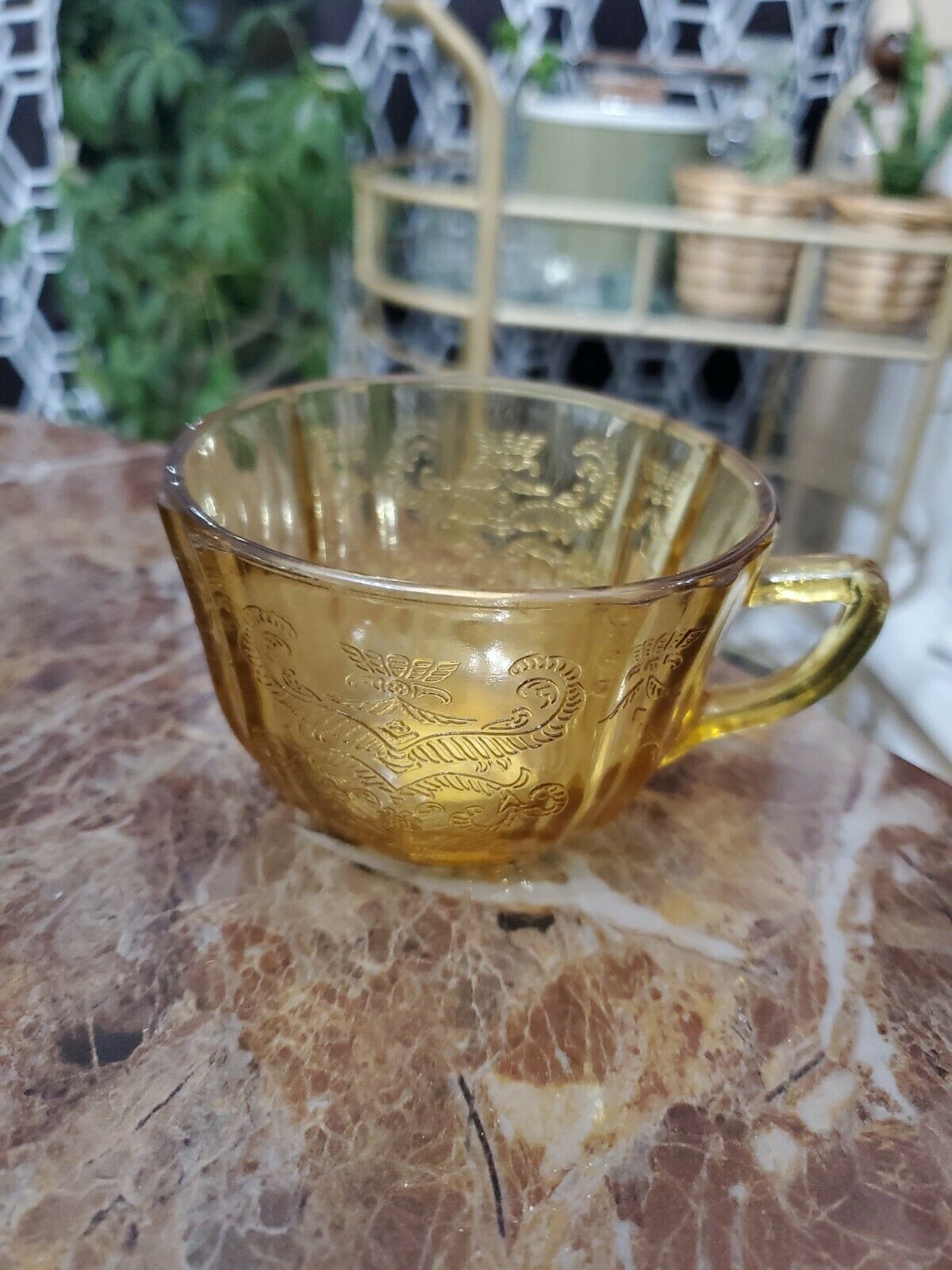 Vintage Indiana/federal Depression Glass Yellow-amber Madrid Pattern Tea Cup