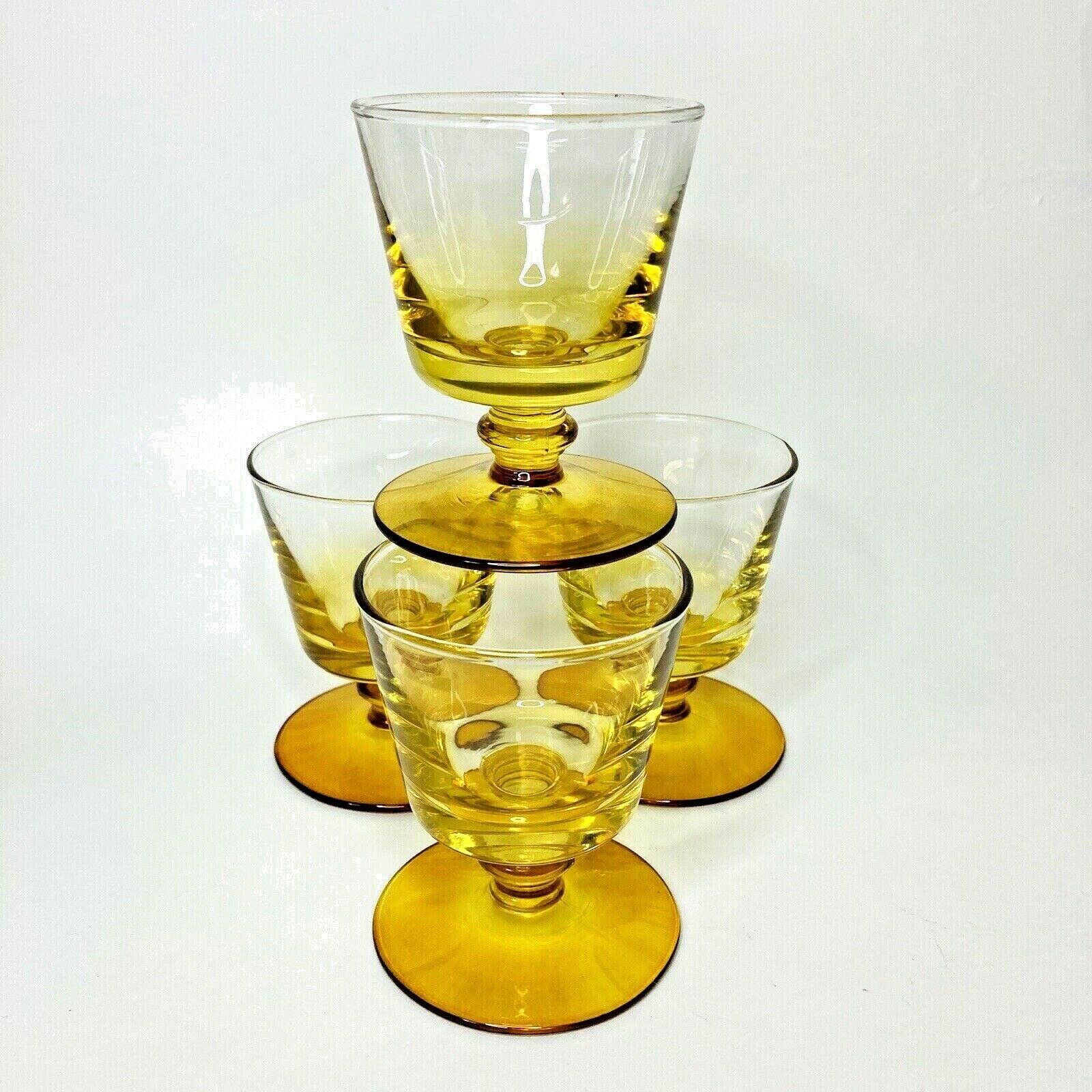 Set Of 4 Vintage Yellow Ombré Glass Footed Sherbet Dessert Fruit Cups Bowls 3.5”