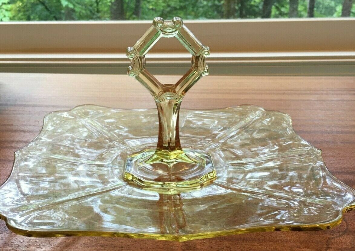 Vintage Antique Federal Glass Serving Piece Madrid Yellow Amber