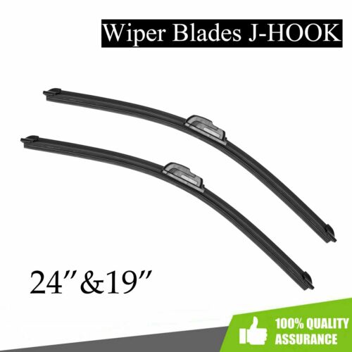 24" & 19" Windshield Wiper Blades All Season Bracketless J-hook Oem Quality