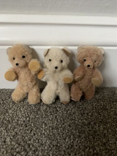 Lot 3 Rare Antique/vintage Miniature Bear Trio Poland  3” Fuzzy Cute Tags Euc!