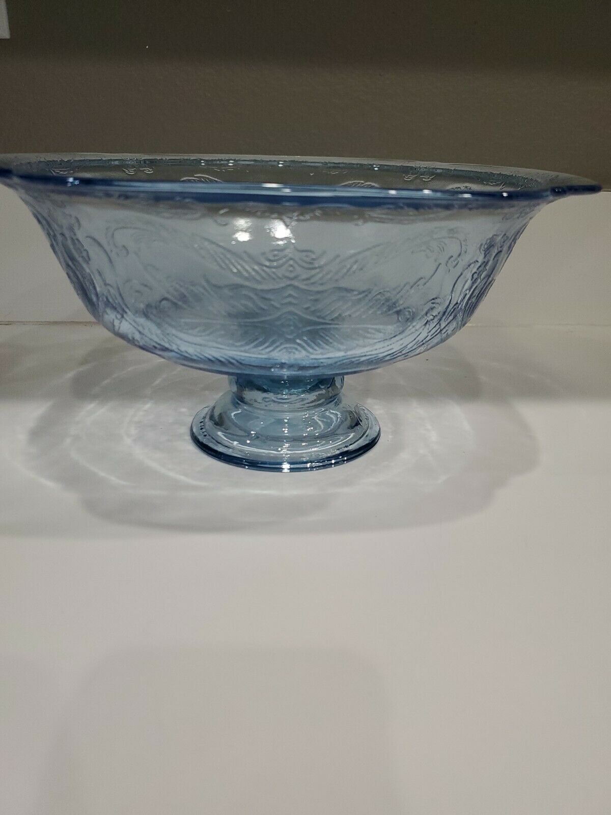 Vintage Blue Indiana Glass Madrid Glass Pedestal Serving Bowl 9.5 × 9.5